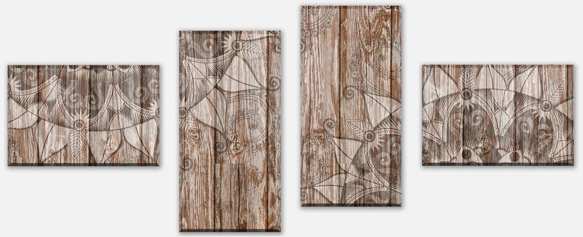 Leinwandbild Mehrteiler Holzwand mit Mandalas M0722