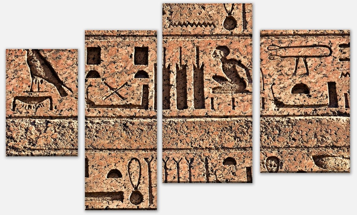 Leinwandbild Mehrteiler Ägyptische Hieroglyphen auf einer alten Mauer M0806