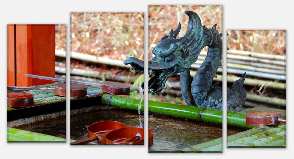 Leinwandbild Mehrteiler Brunnen im japanischen Tempelgarten M0812