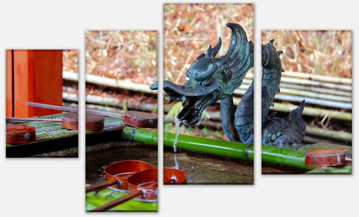 Leinwandbild Mehrteiler Brunnen im japanischen Tempelgarten M0812