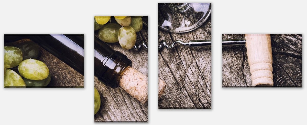 Leinwandbild Mehrteiler Traube und Korken auf alten hölzernen Hintergrund M0839