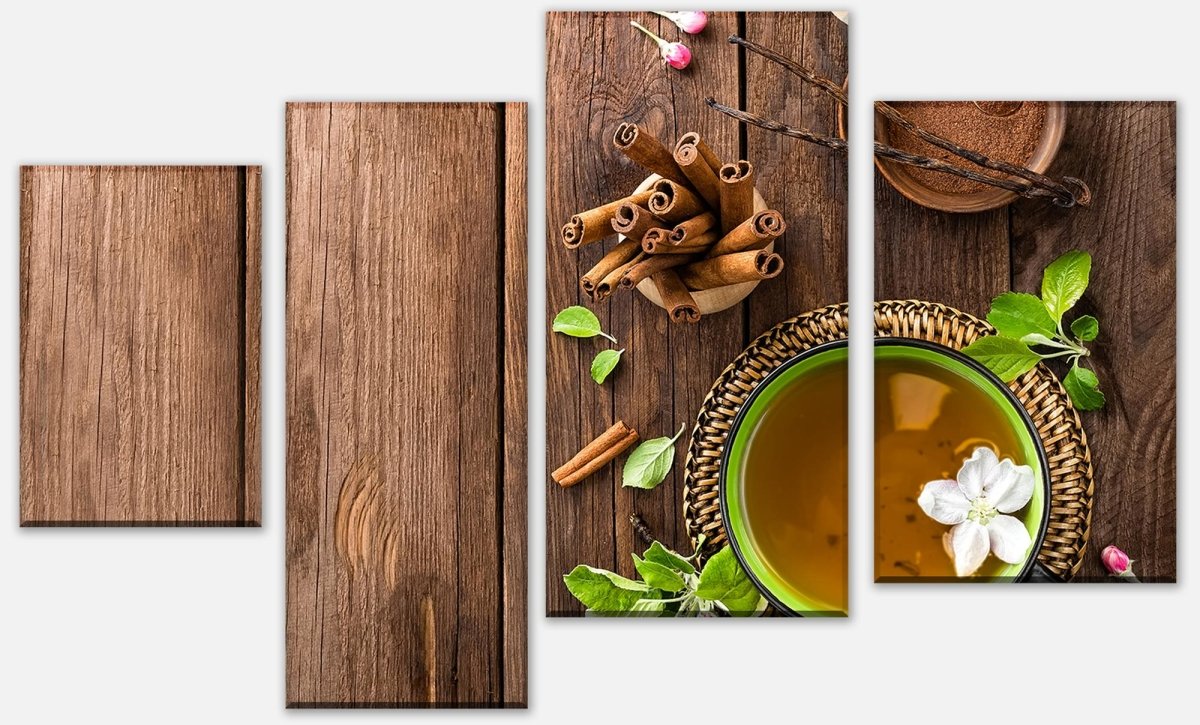 Leinwandbild Mehrteiler Tasse Tee mit Kräutern gewürzt M0844