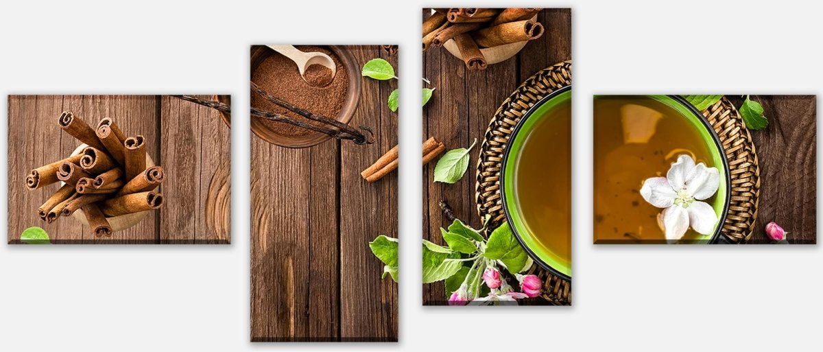 Leinwandbild Mehrteiler Tasse Tee mit Kräutern gewürzt M0844