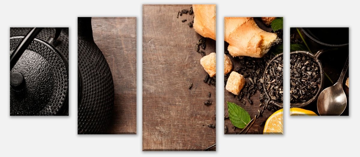 Leinwandbild Mehrteiler Rustikale Teekanne mit Kräutern M0847 entdecken - Bild 1