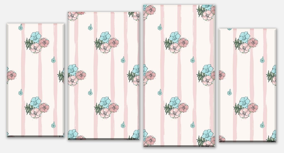 Leinwandbild Mehrteiler Exotische rosa und blaue Blumen M0864