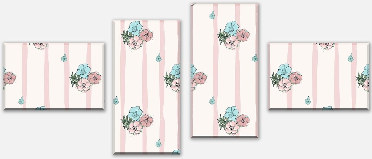 Leinwandbild Mehrteiler Exotische rosa und blaue Blumen M0864