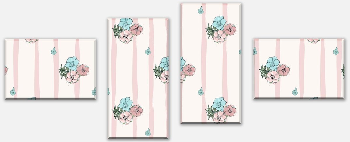 Leinwandbild Mehrteiler Exotische rosa und blaue Blumen M0864