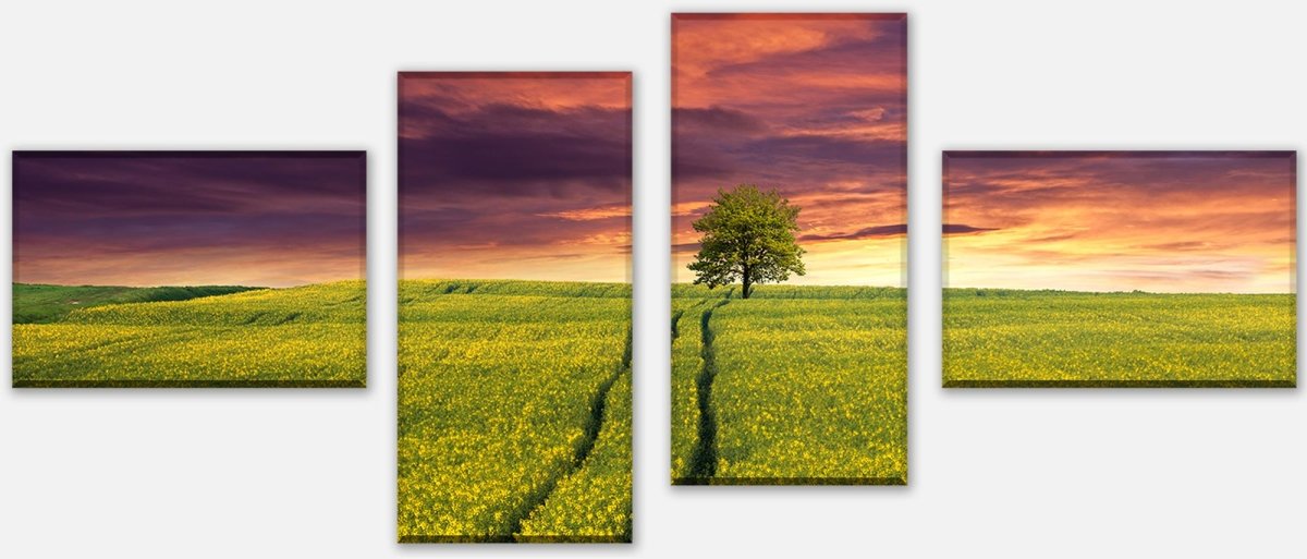 Leinwandbild Mehrteiler Landschaft mit einem Feld von gelben Blumen M0874