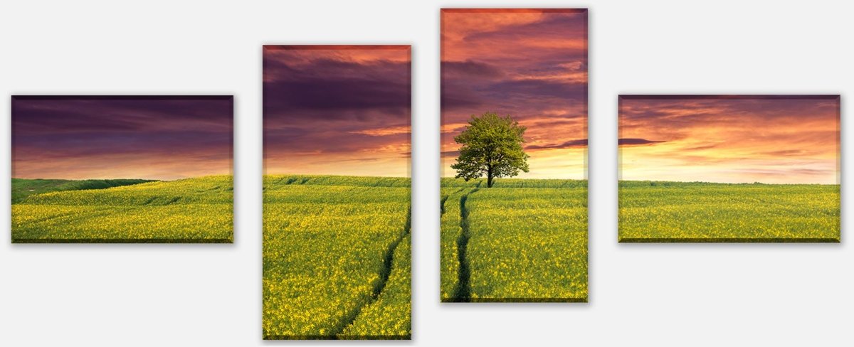 Leinwandbild Mehrteiler Landschaft mit einem Feld von gelben Blumen M0874