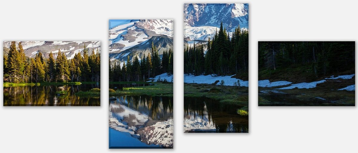 Leinwandbild Mehrteiler Wald mit einem See auf einer Berglandschaft M0880