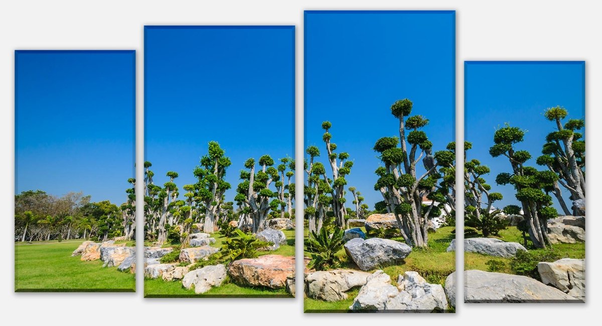 Leinwandbild Mehrteiler Bäume und Felsen im Garten M0886