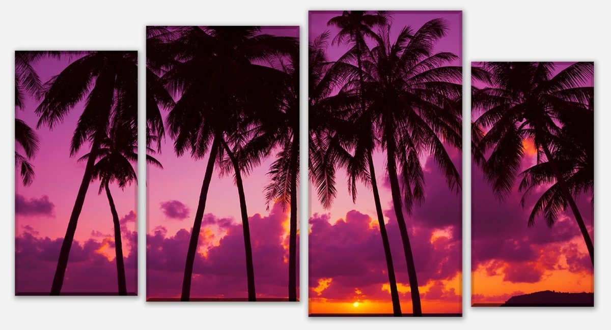 Leinwandbild Mehrteiler Palmen Silhouette bei Sonnenuntergang. Thailand M0889