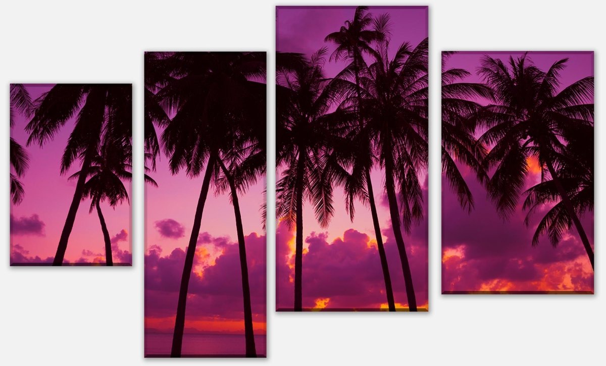 Leinwandbild Mehrteiler Palmen Silhouette bei Sonnenuntergang. Thailand M0889