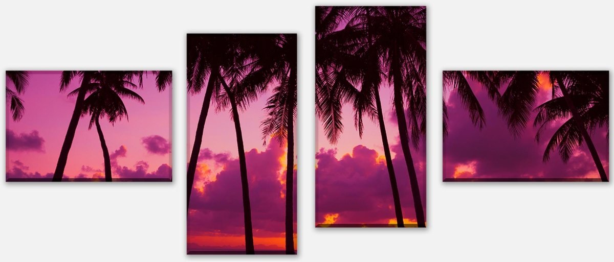 Leinwandbild Mehrteiler Palmen Silhouette bei Sonnenuntergang. Thailand M0889