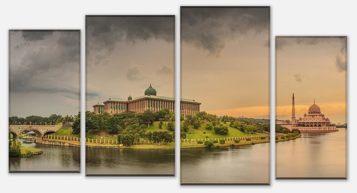 Leinwandbild Mehrteiler Sonnenuntergang über Putrajaya-Moschee, Malaysia M0915