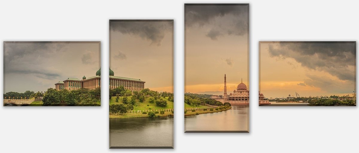 Leinwandbild Mehrteiler Sonnenuntergang über Putrajaya-Moschee, Malaysia M0915