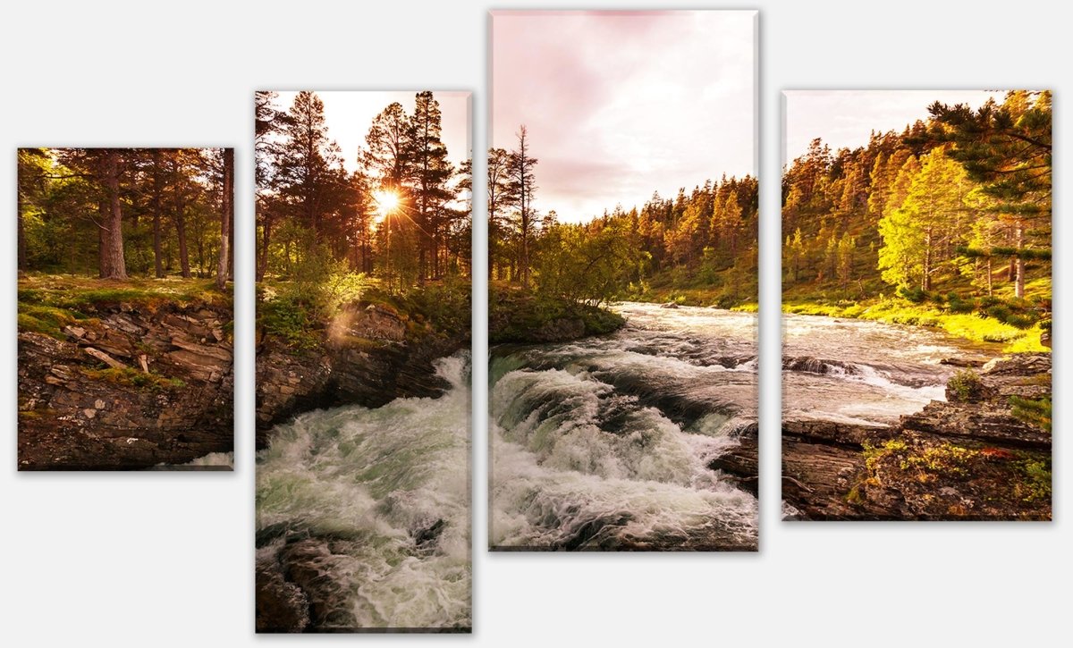 Leinwandbild Mehrteiler Fluss in Norwegen M0916