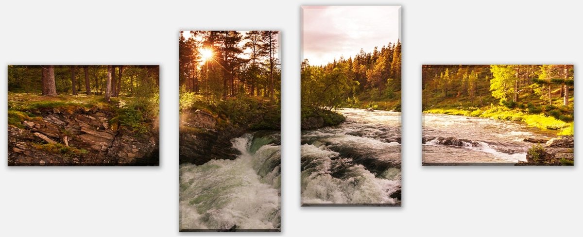 Leinwandbild Mehrteiler Fluss in Norwegen M0916