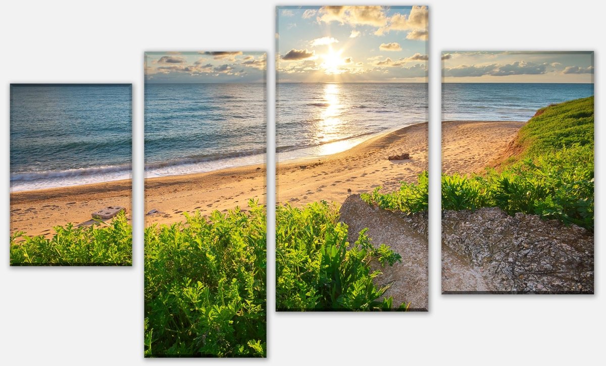 Leinwandbild Mehrteiler Himmel, Meer und grünes Gras M0922