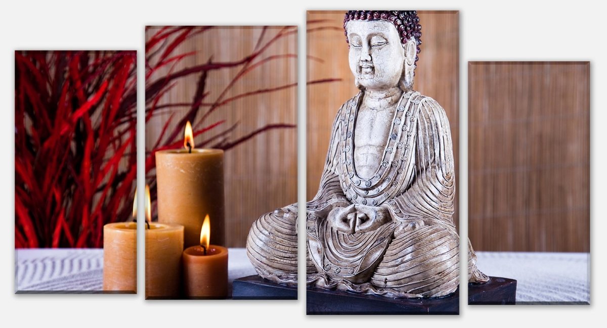 Leinwandbild Mehrteiler Buddha-Statue und aromatische Kerzen M0969