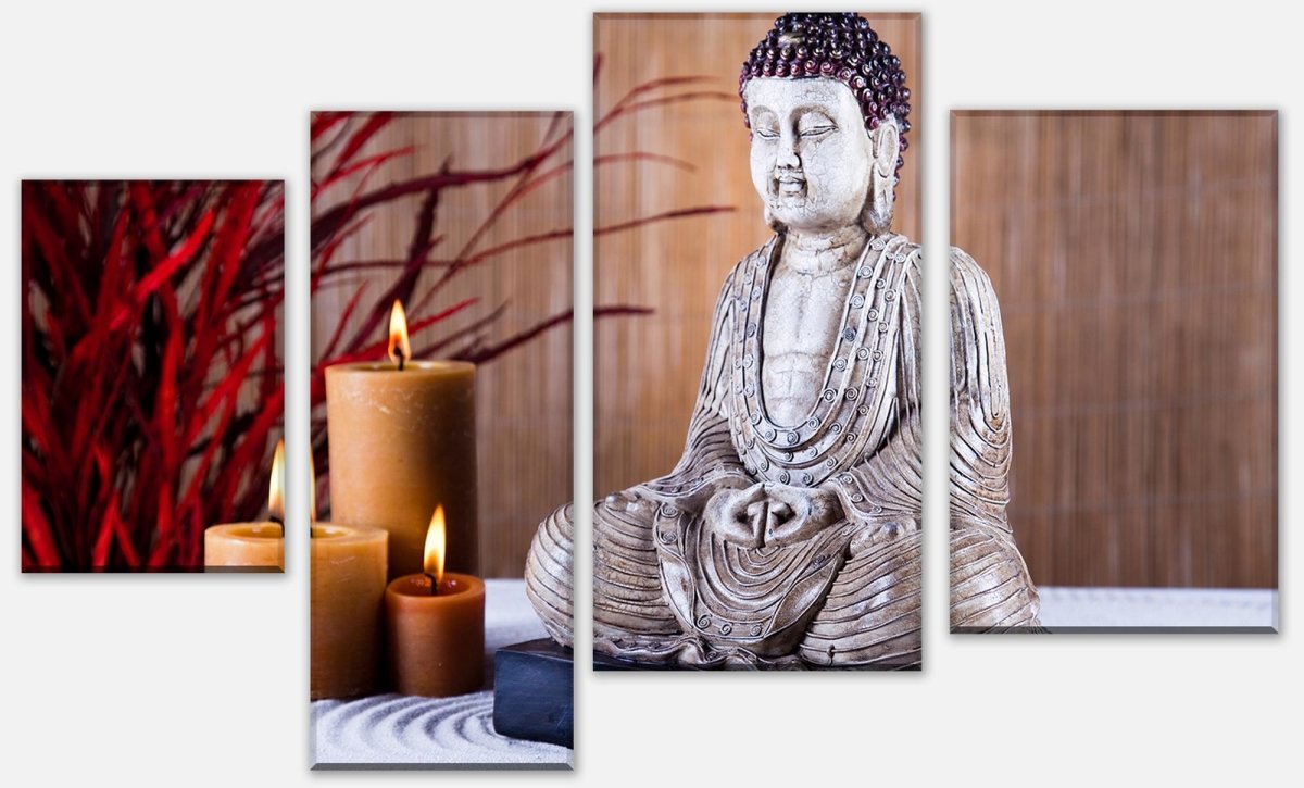 Leinwandbild Mehrteiler Buddha-Statue und aromatische Kerzen M0969