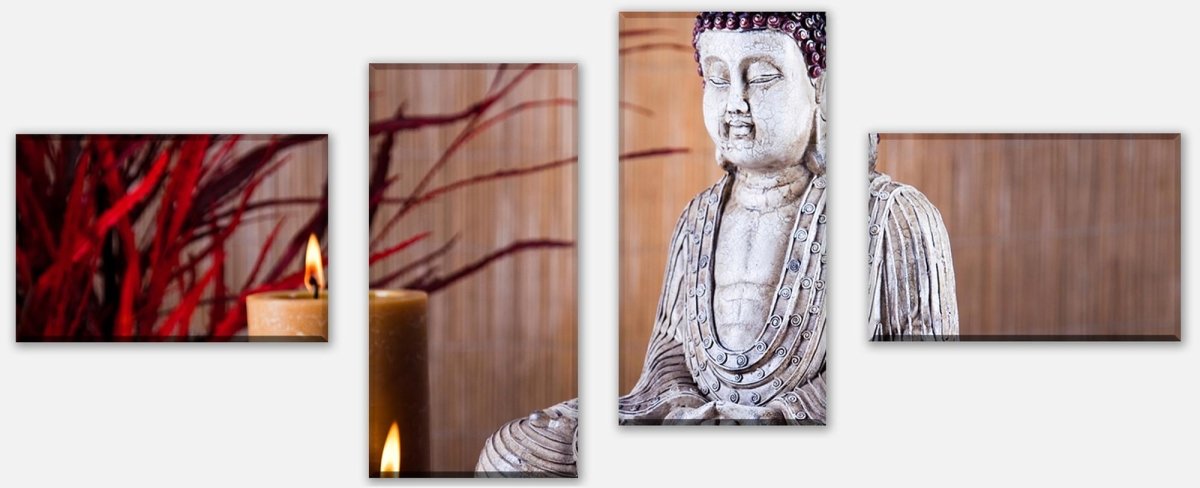 Leinwandbild Mehrteiler Buddha-Statue und aromatische Kerzen M0969