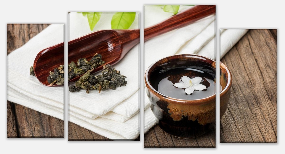 Leinwandbild Mehrteiler Eine Tasse Tee auf Holzbrett M0972