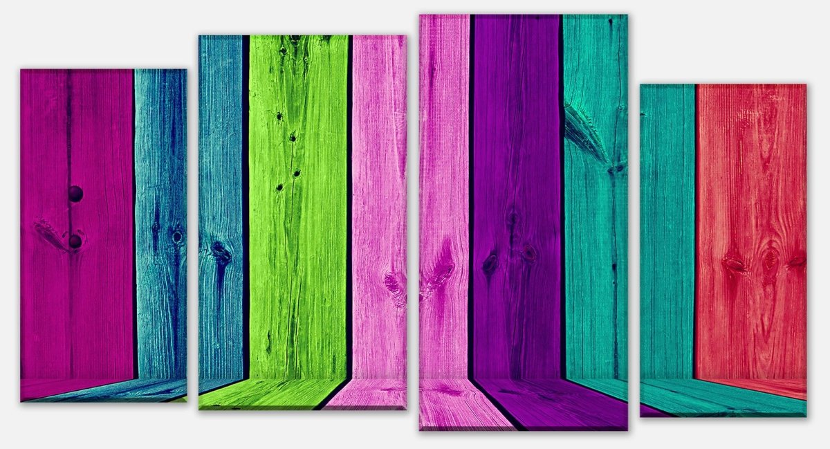 Leinwandbild Mehrteiler Mehrfarbiger hölzerner Raum M1000