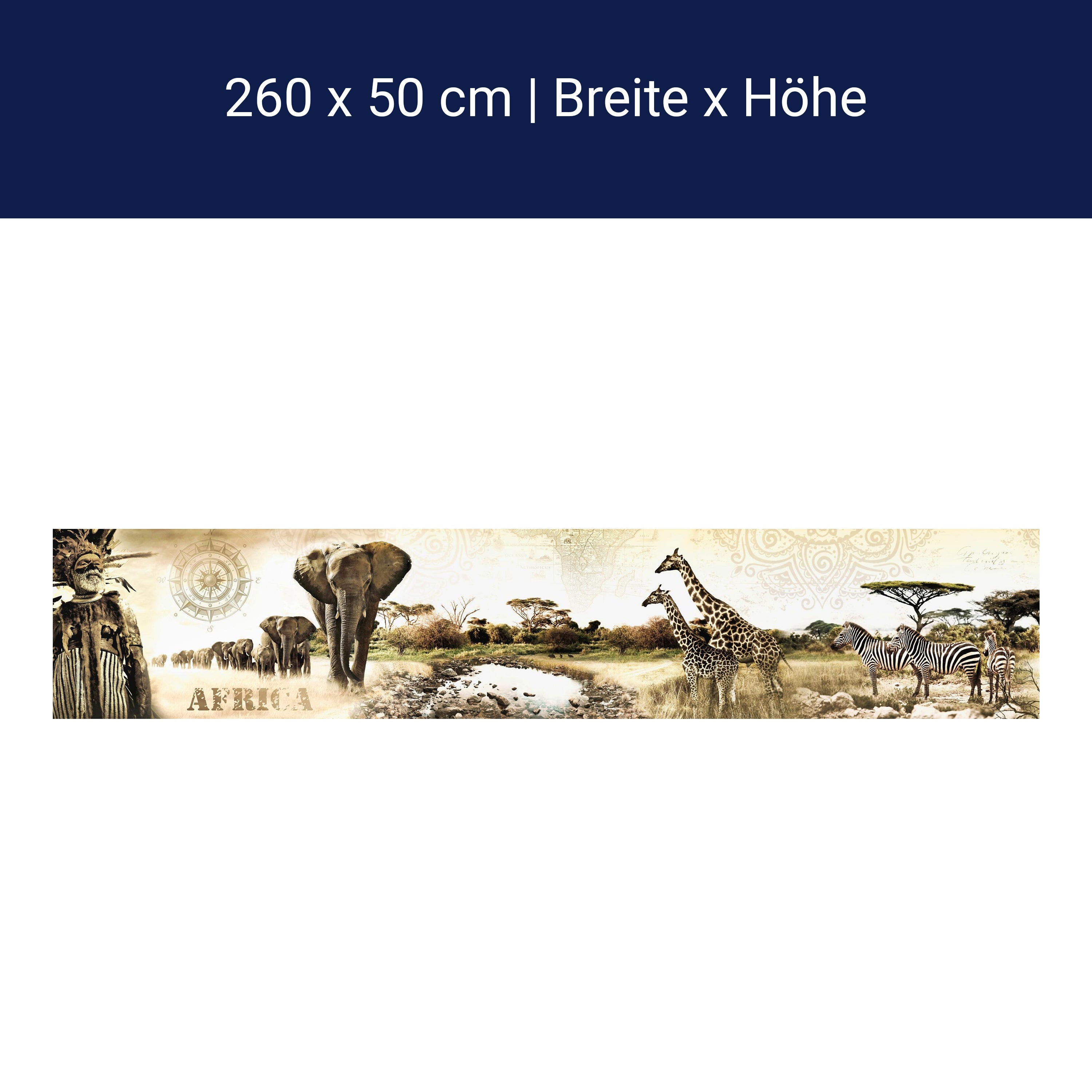 Küchenrückwand Afrika Elefant Giraffe Zebra Savanne M1084