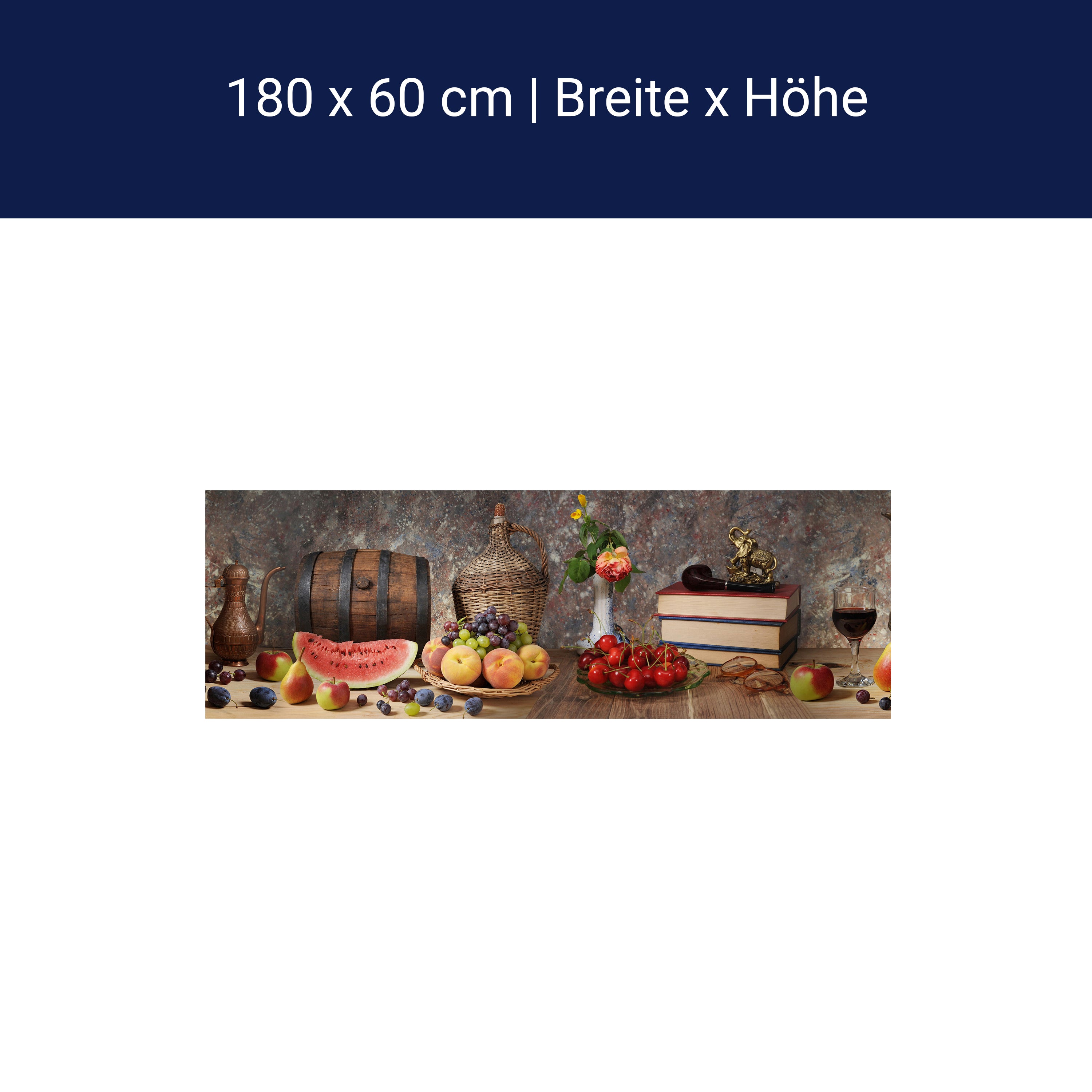 Küchenrückwand Wein Obst Früchte Tafel Melone Pfirsisch M1105