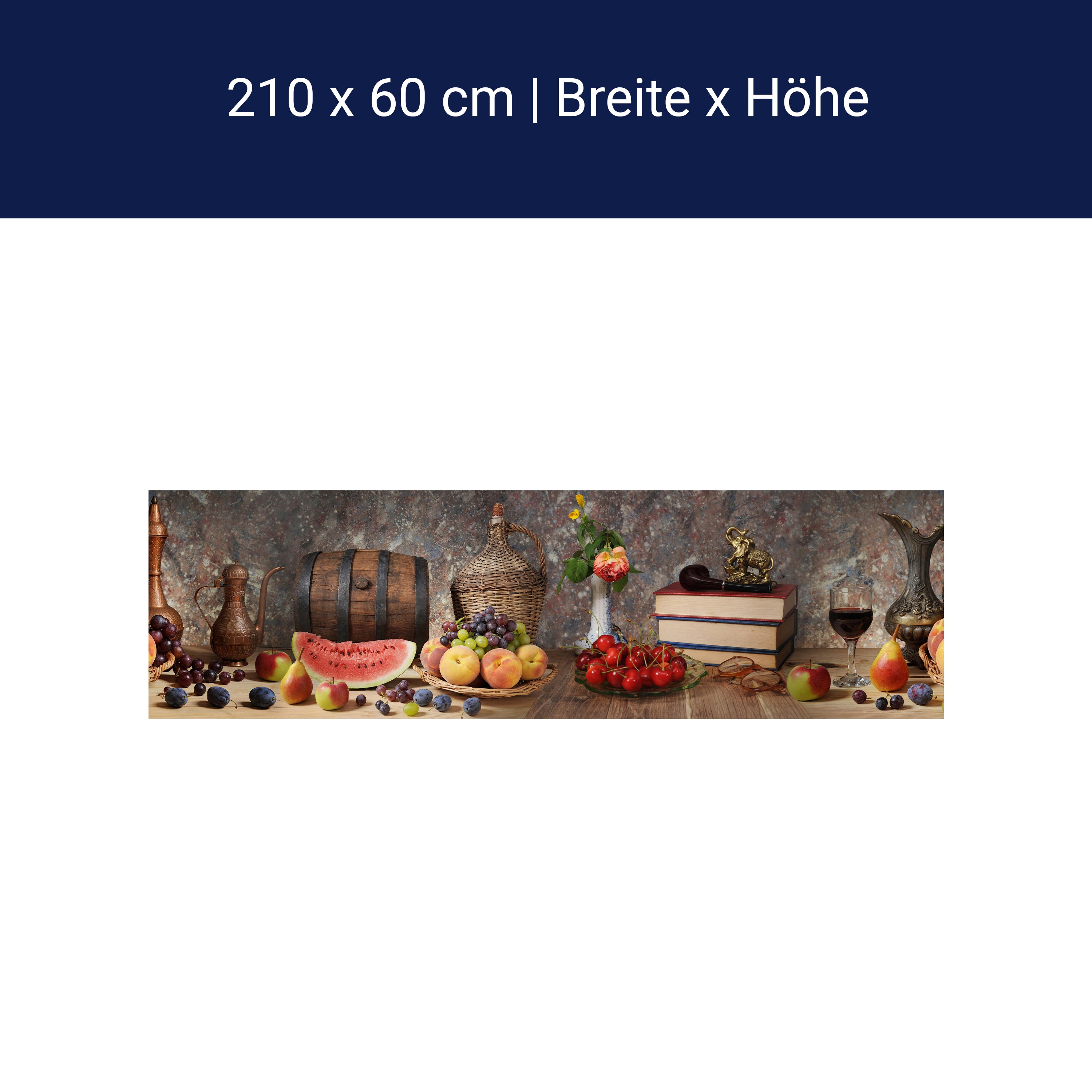 Küchenrückwand Wein Obst Früchte Tafel Melone Pfirsisch M1105