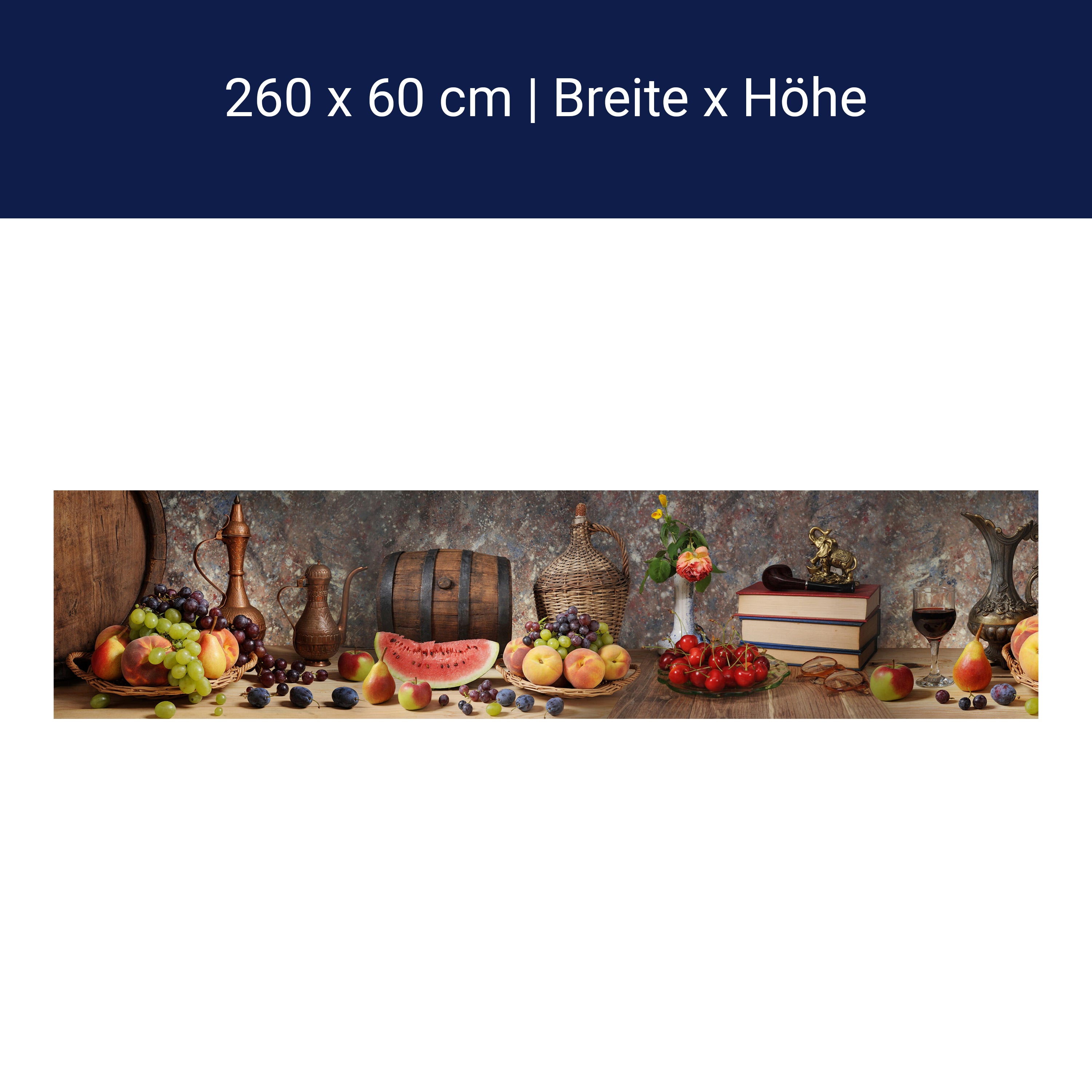 Küchenrückwand Wein Obst Früchte Tafel Melone Pfirsisch M1105