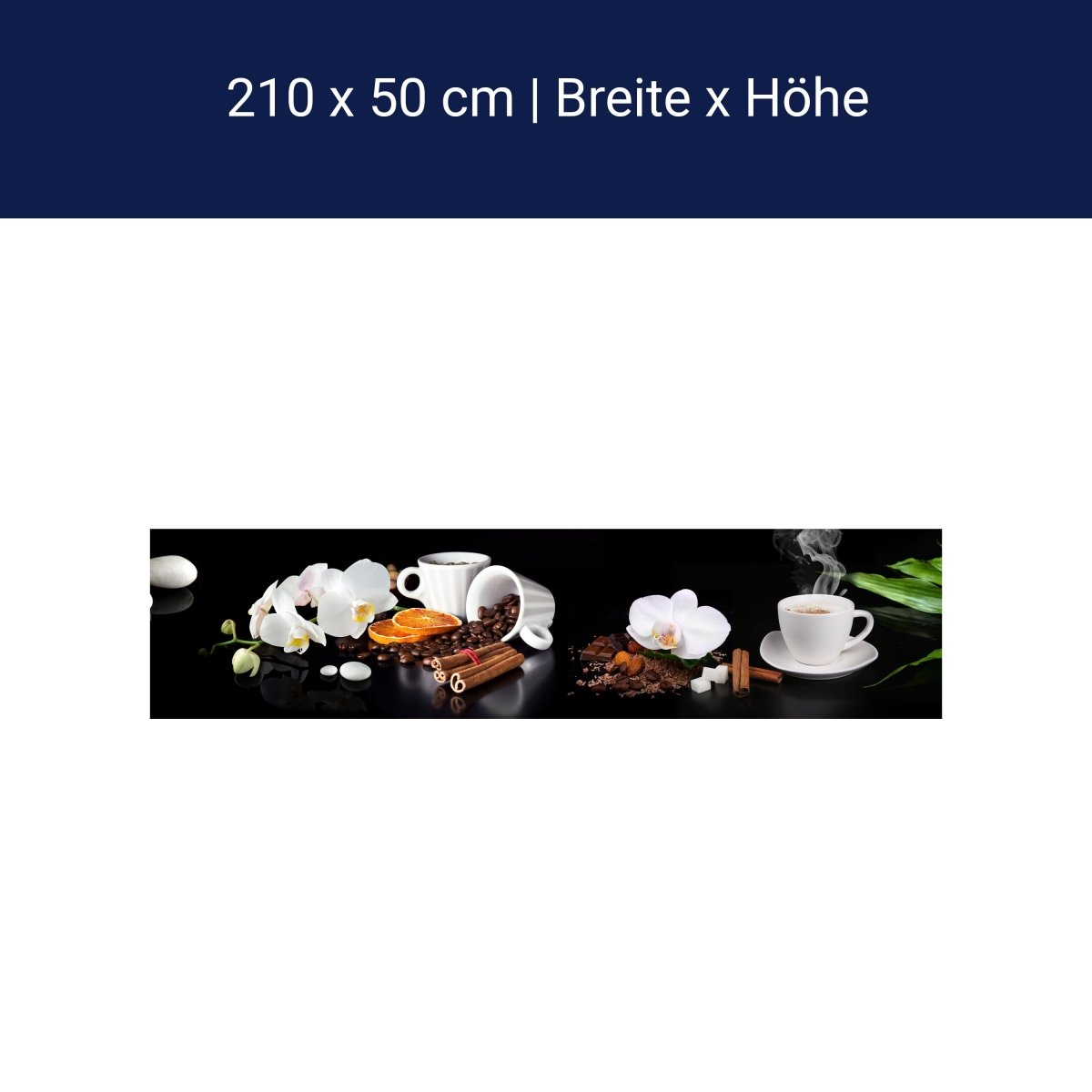 Küchenrückwand Kaffee Zimt Orange Tasse Steine Blüte Sc M1132