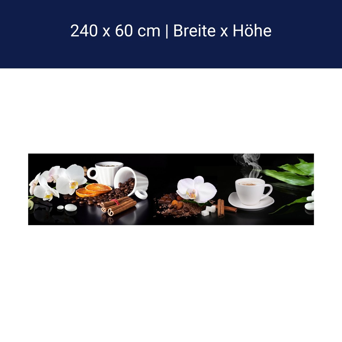 Küchenrückwand Kaffee Zimt Orange Tasse Steine Blüte Sc M1132