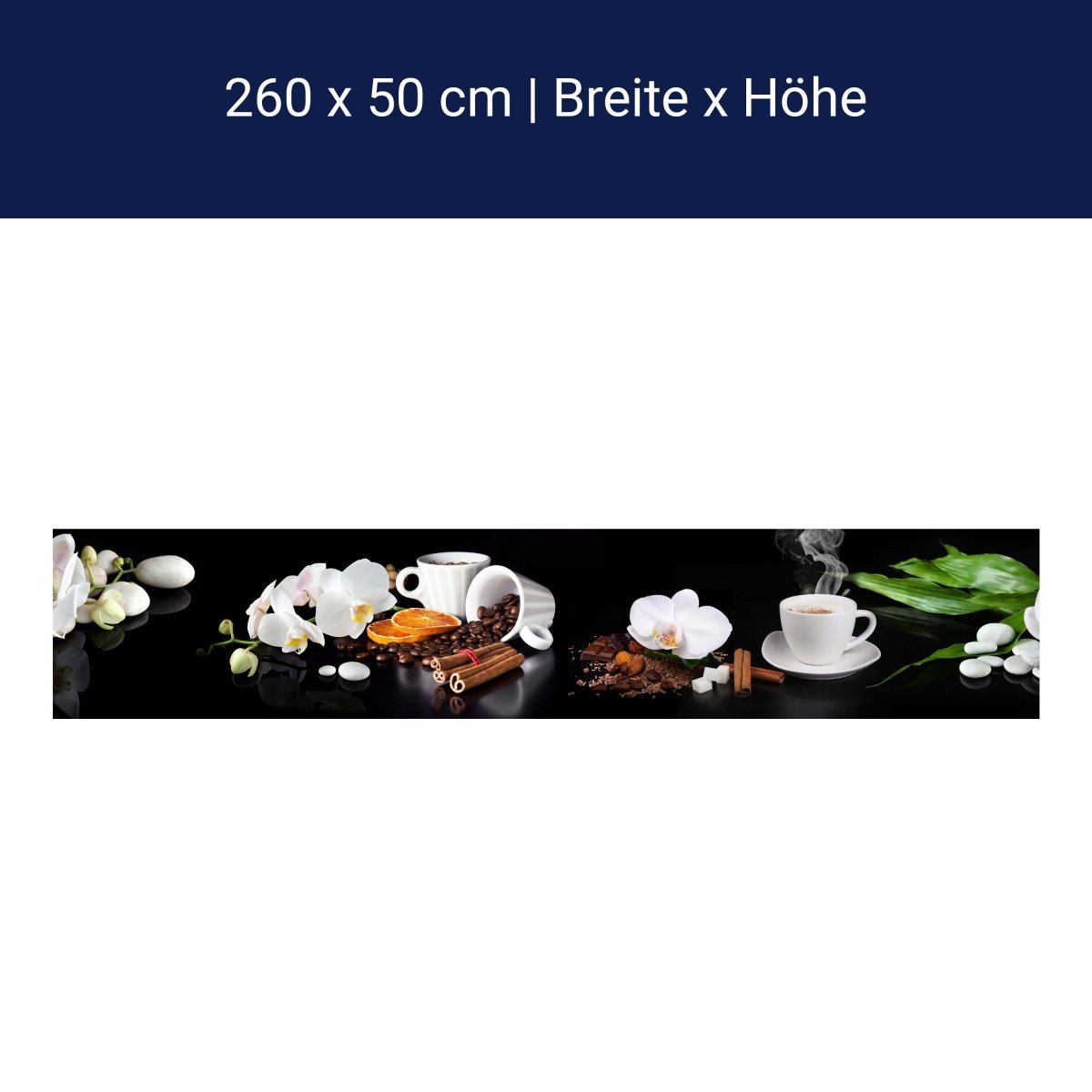 Küchenrückwand Kaffee Zimt Orange Tasse Steine Blüte Sc M1132