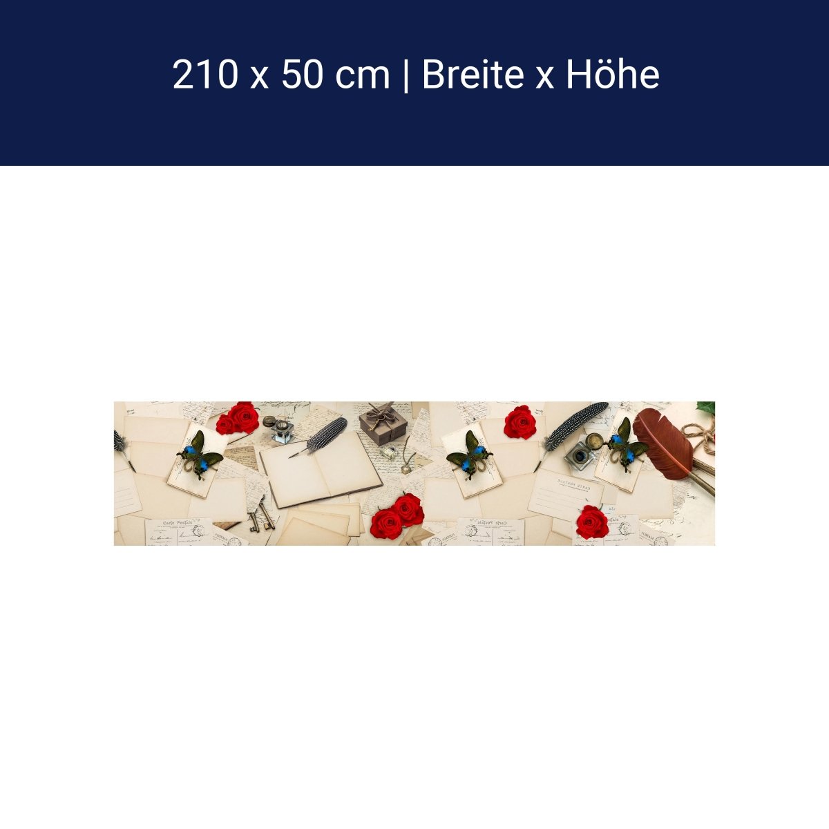 Küchenrückwand Rosen Briefe Postkarten Feder M1165