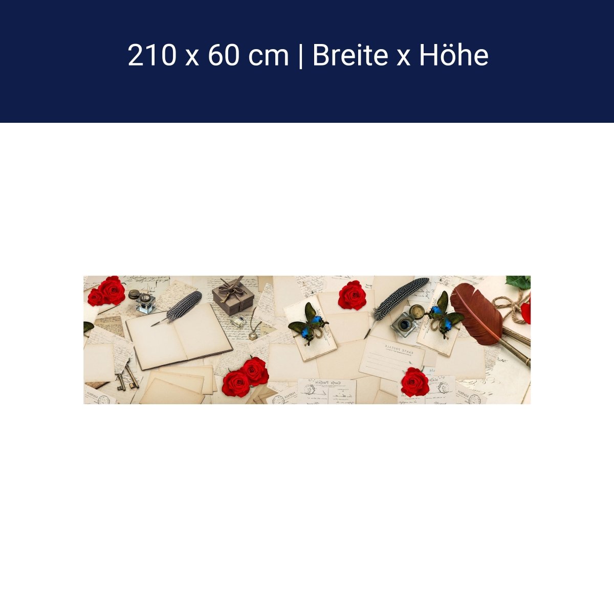 Küchenrückwand Rosen Briefe Postkarten Feder M1165