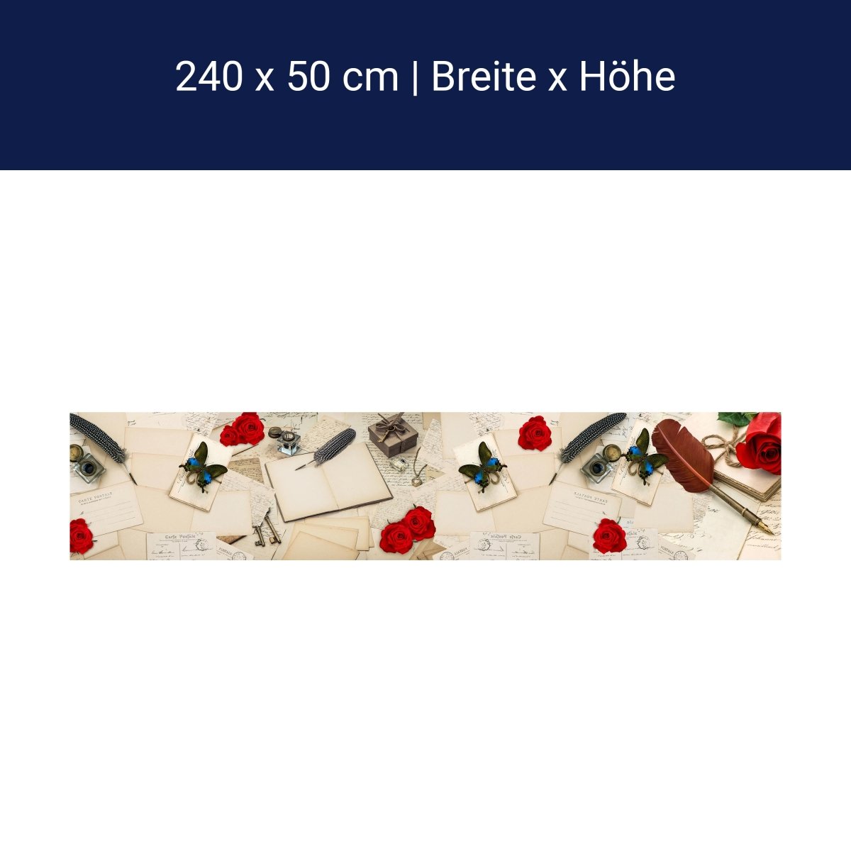 Küchenrückwand Rosen Briefe Postkarten Feder M1165