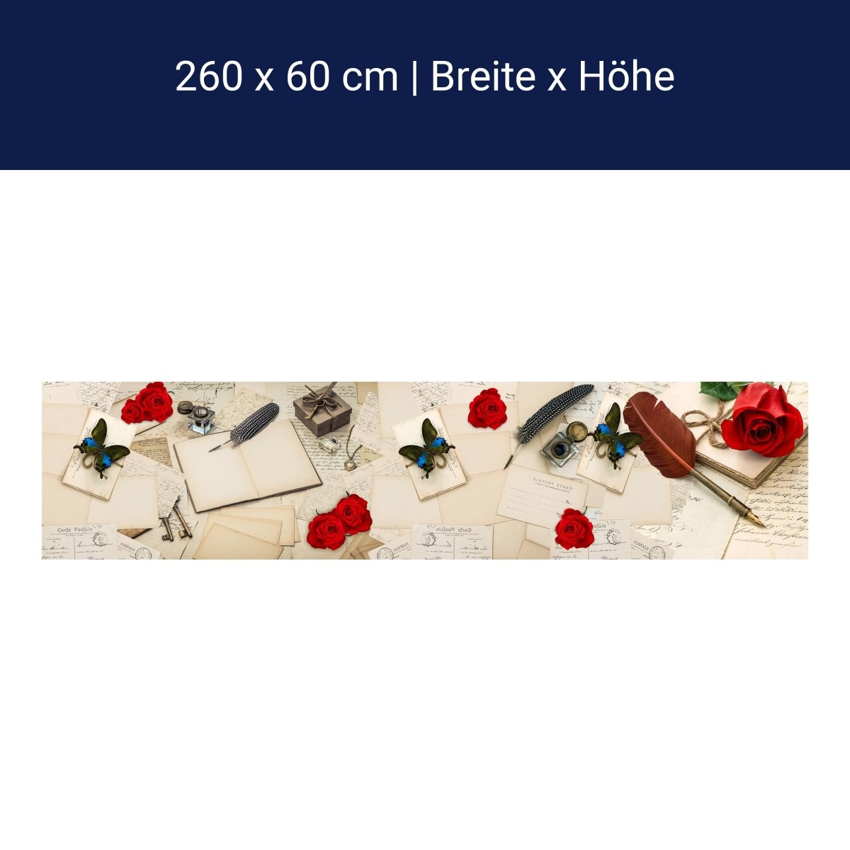 Küchenrückwand Rosen Briefe Postkarten Feder M1165