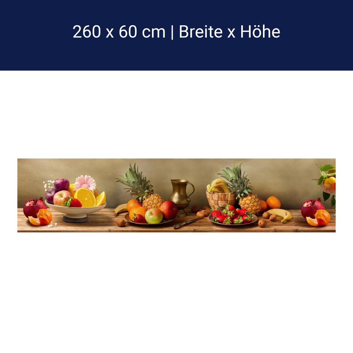 Küchenrückwand Obst Nüsse Erdbeeren Ananas Granatapfel M1180