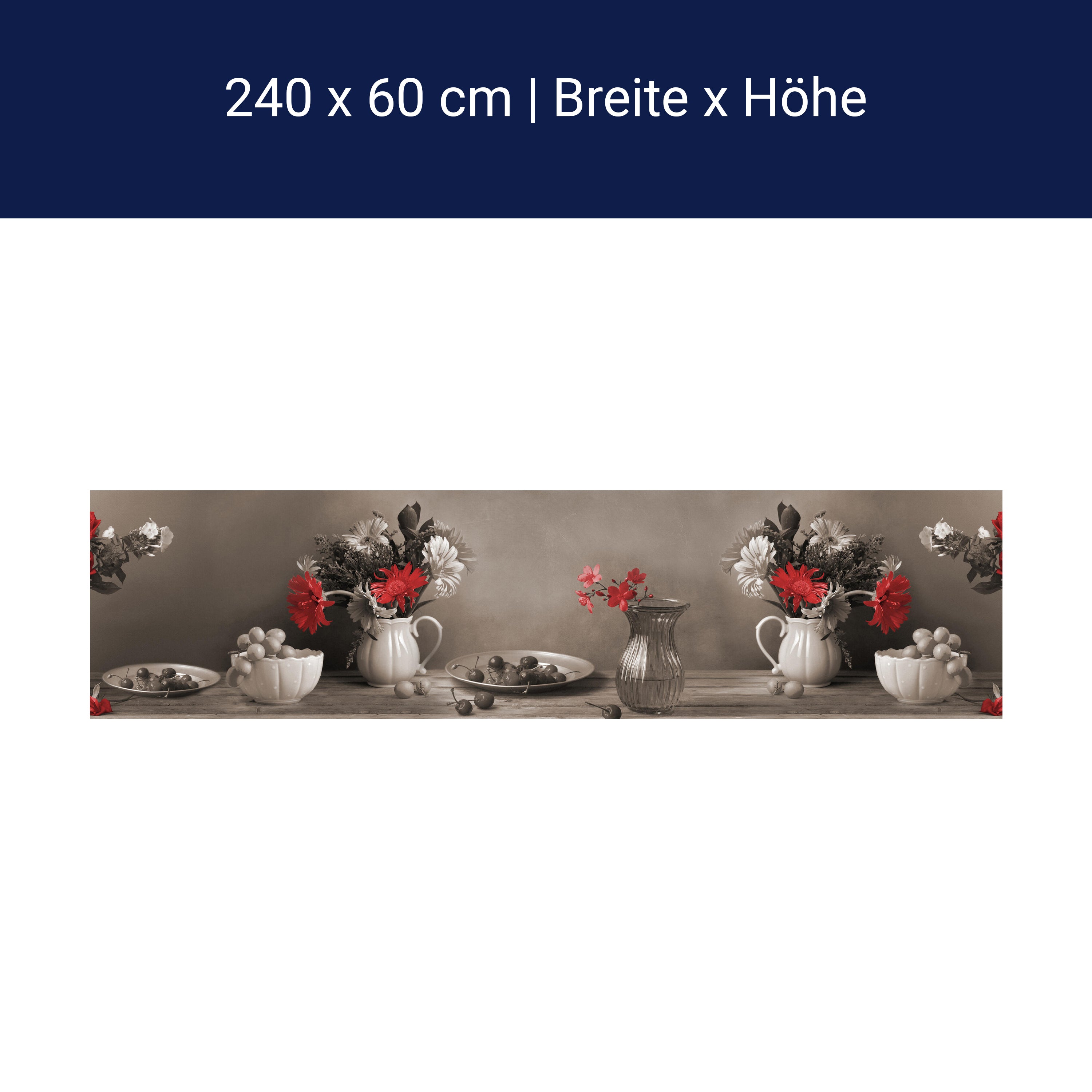 Küchenrückwand Tisch Kischen Sepia Porzellan Blumen M1203