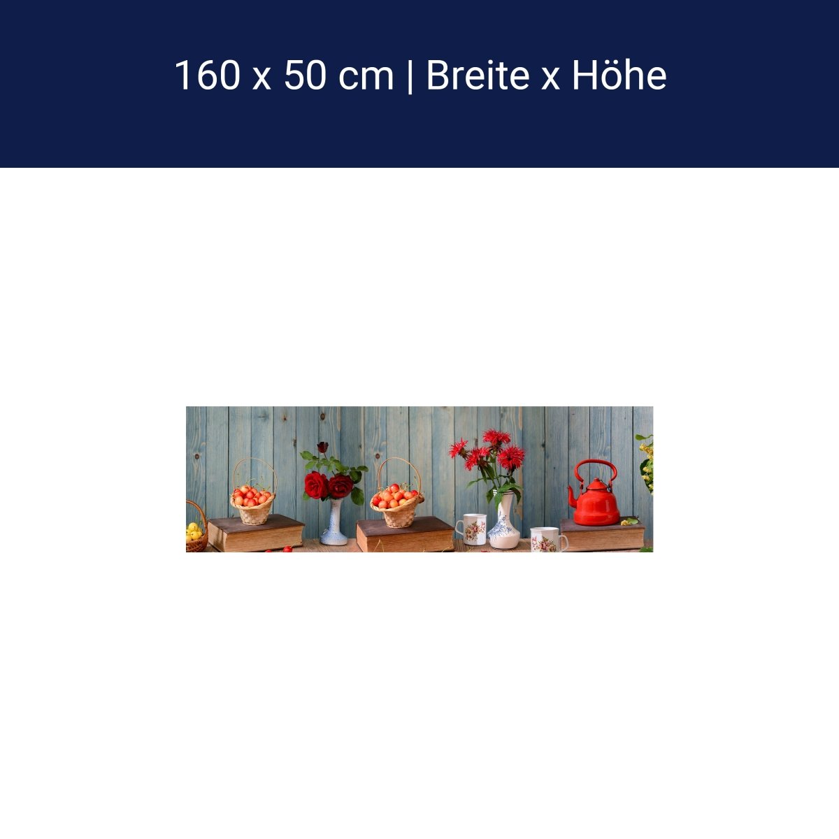 Küchenrückwand Rosen Holz Kanne Kirschen Blüten Gelb M1204