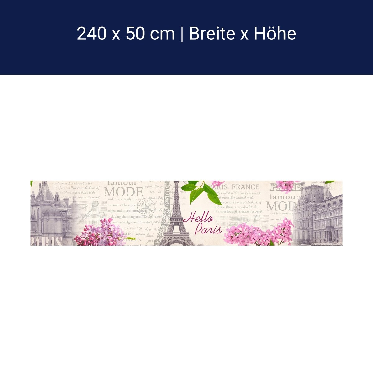 Küchenrückwand Paris Eifelturm Blüten pink rosa text M1389